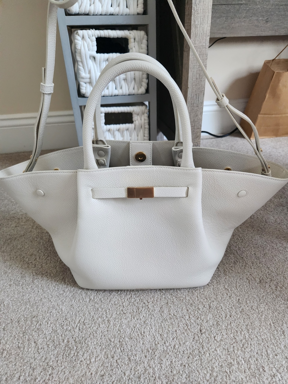DeMellier Cream Leather Tote with Gold Accent